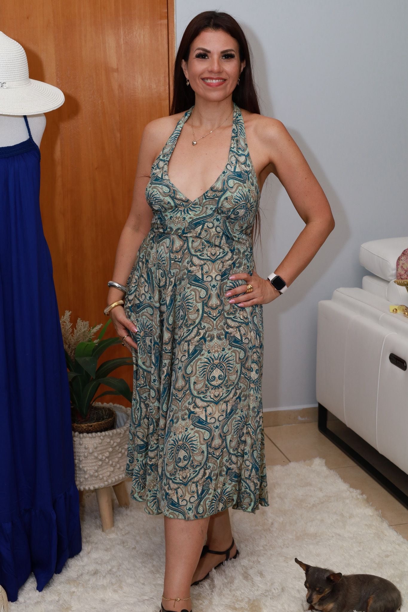 Blue Paisley Midi Dress Jewelry For Dress Blue Paisley Midi Dress Jewelry For Dress