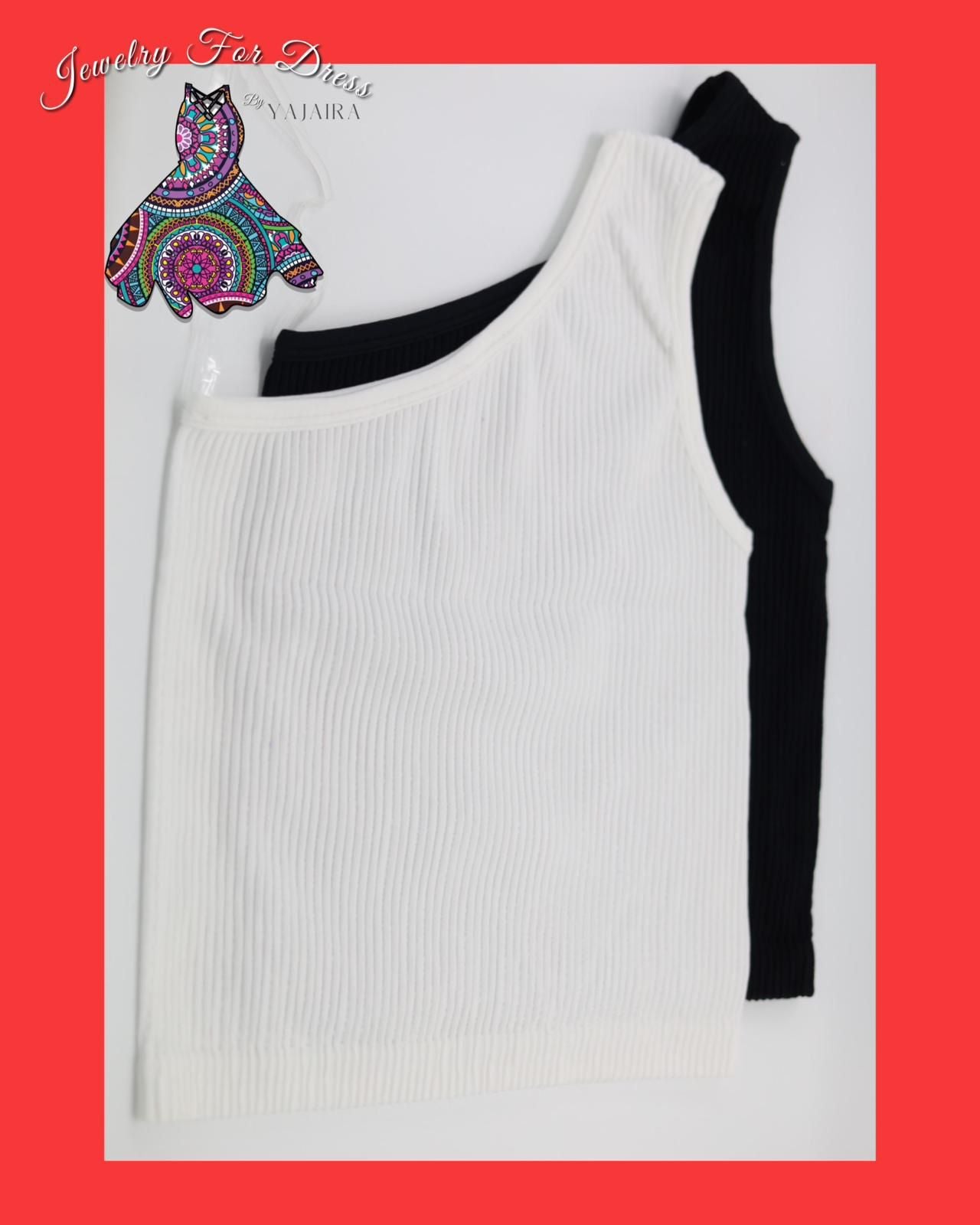 One Shoulder White & Black Basic Top