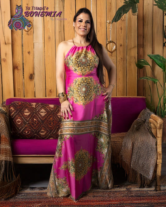 Golden Fuschia Paisley Dress